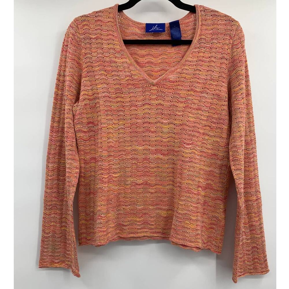 J.H Collectibles Womens Peach Multicolored Knitted Pullover Sweater Medium